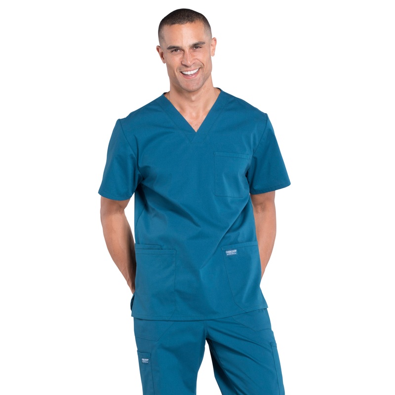 Men's 4-Pocket V-Neck Top - WW695 - Caribbean Blue