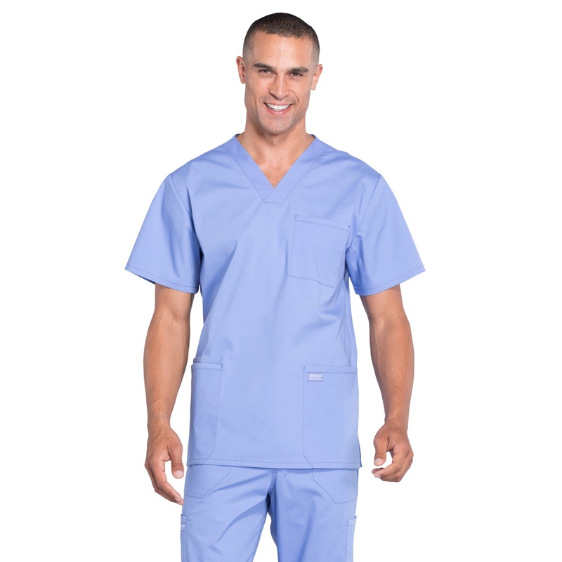Men's 4-Pocket V-Neck Top - WW695 - Ciel Blue