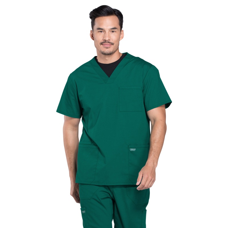 Men's 4-Pocket V-Neck Top - WW695 - Hunter Green