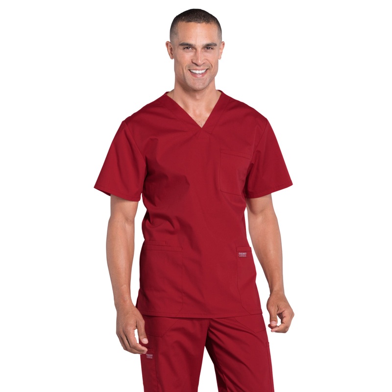 Men's 4-Pocket V-Neck Top - WW695 - Red