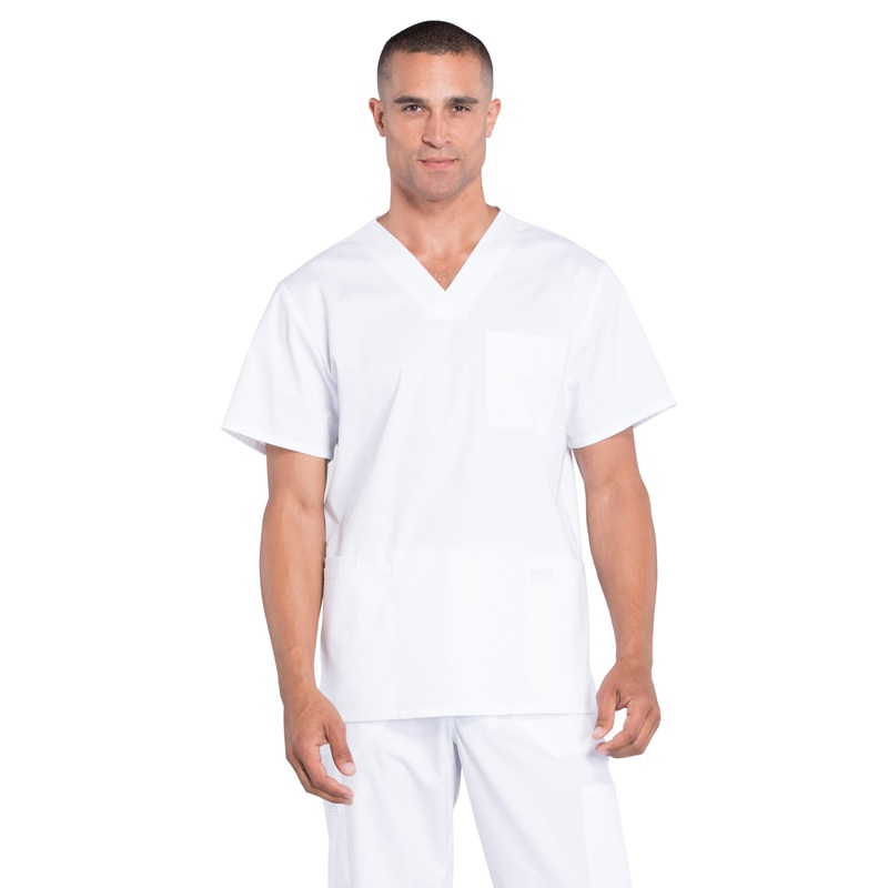 Men's 4-Pocket V-Neck Top - WW695 - White