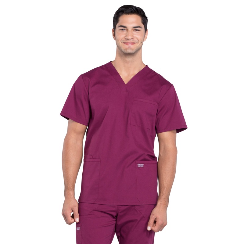 Men's 4-Pocket V-Neck Top - WW695 - Wine
