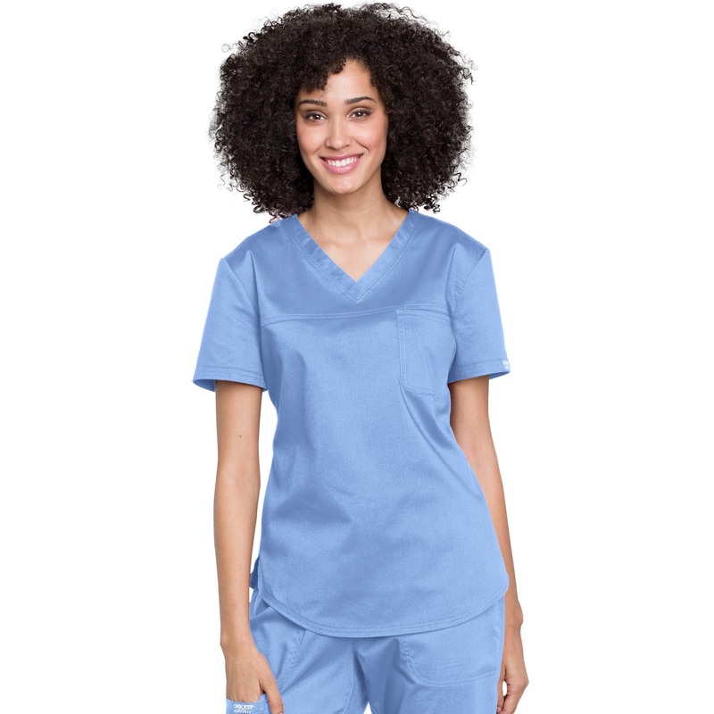 Women's 1-Pocket Tuckable V-Neck O.R. Top - WW657 - Ciel Blue
