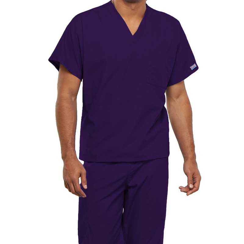 Unisex 1-Pocket V-Neck Top - 4777 - Eggplant