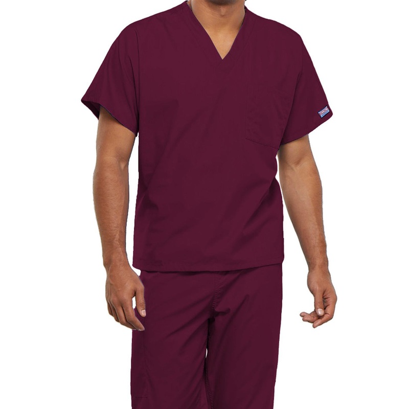 Unisex 1-Pocket V-Neck Top - 4777 - Wine