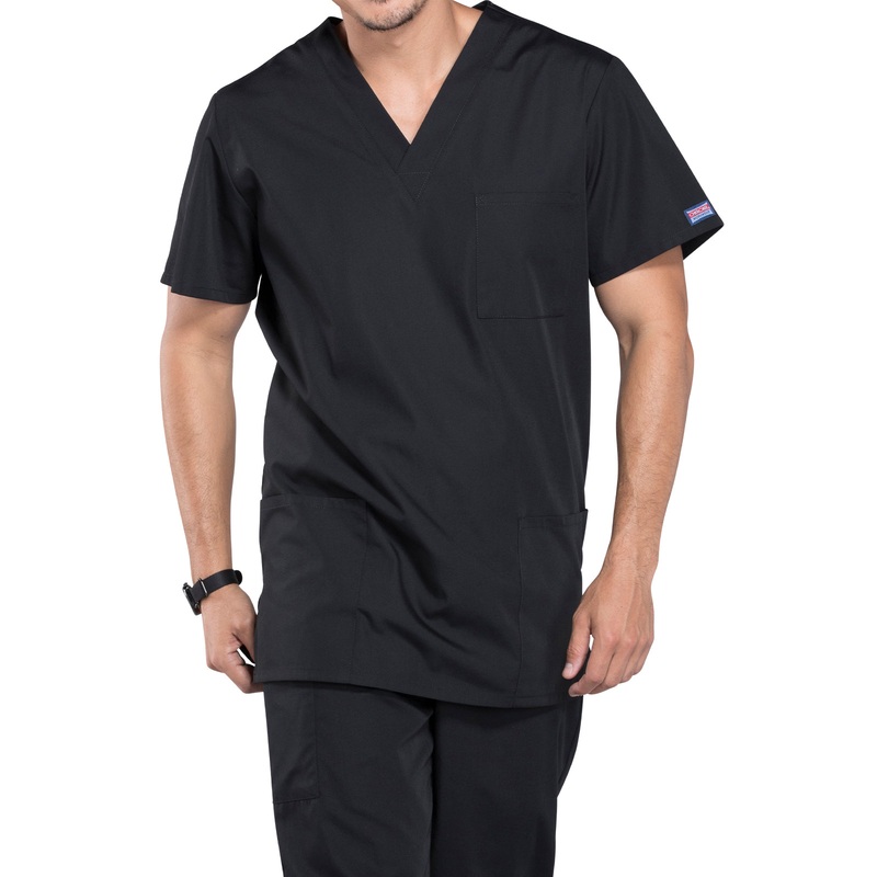 Unisex 3-Pocket V-Neck Top - 4876 - Black