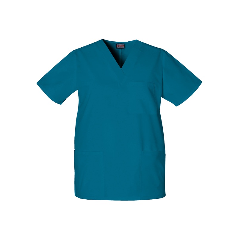 Unisex 3-Pocket V-Neck Top - 4876 - Caribbean Blue