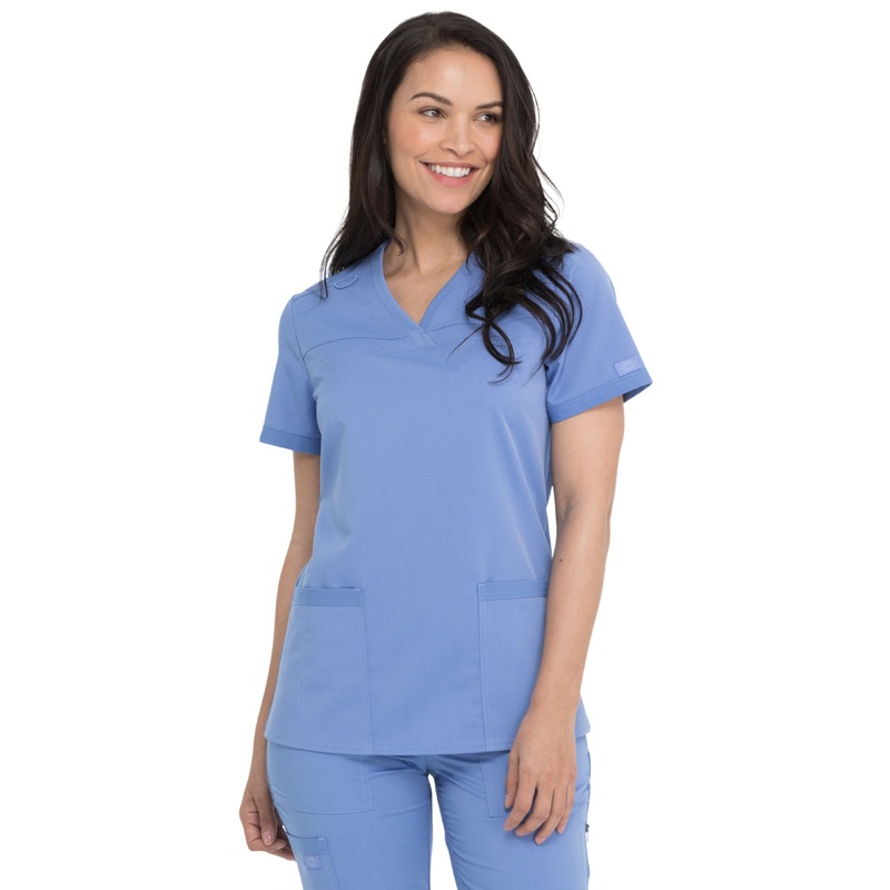 Women's V-Neck Top With Rib Knit Panels - DK870 - Ciel
