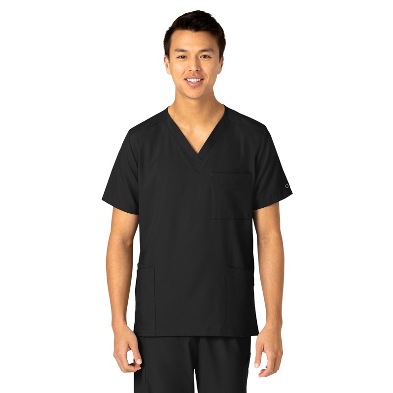 Unisex 4-Pocket V-Neck Top - 6855 - Black