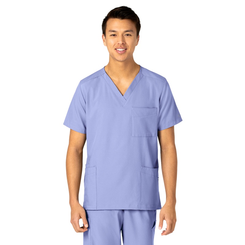 Unisex 4-Pocket V-Neck Top - 6855 - Ceil Blue