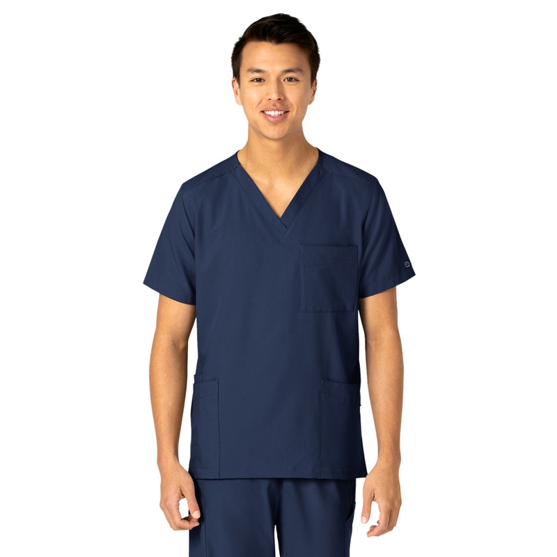 Unisex 4-Pocket V-Neck Top - 6855 - Navy