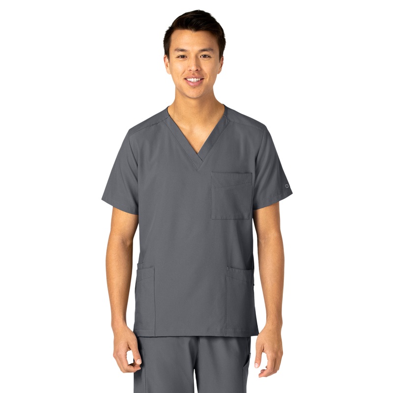 Unisex 4-Pocket V-Neck Top - 6855 - Pewter