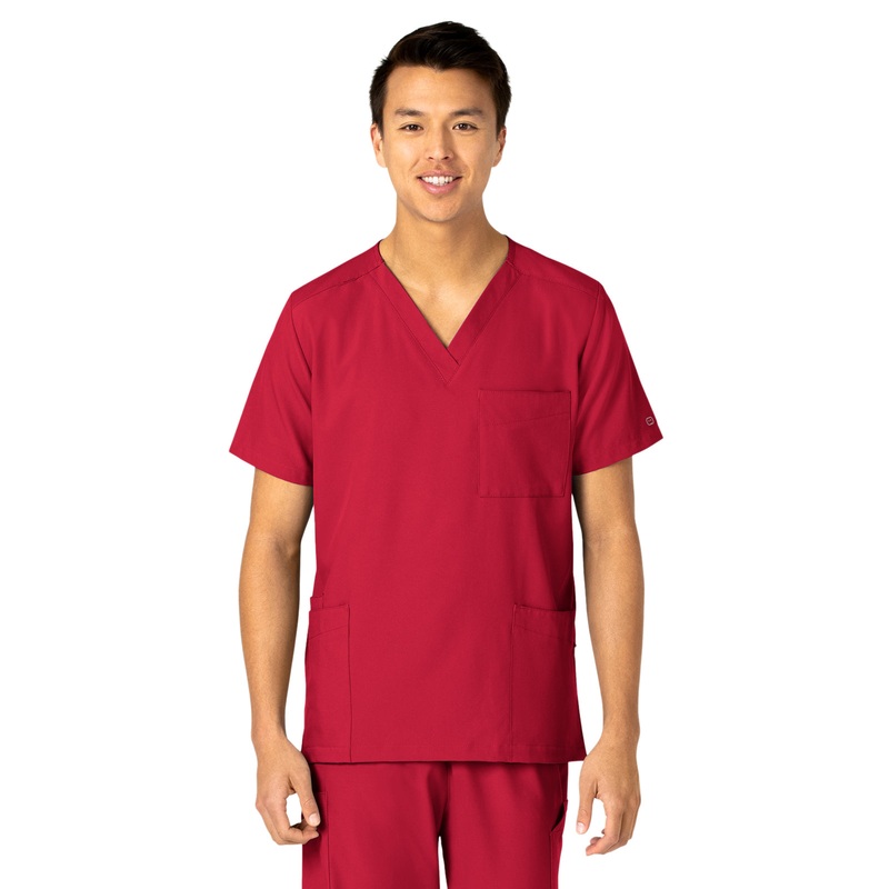 Unisex 4-Pocket V-Neck Top - 6855 - Red