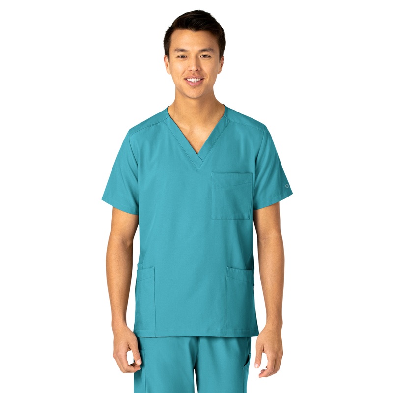 Unisex 4-Pocket V-Neck Top - 6855 - Teal Blue