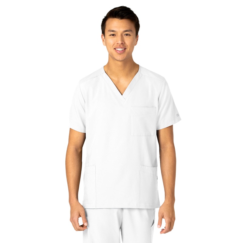 Unisex 4-Pocket V-Neck Top - 6855 - White
