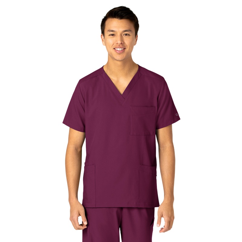 Unisex 4-Pocket V-Neck Top - 6855 - Wine