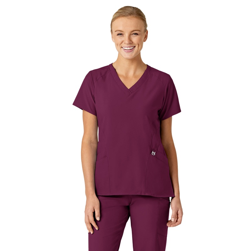 Women's Five-Pocket V-Neck Top - 6155 - Wine