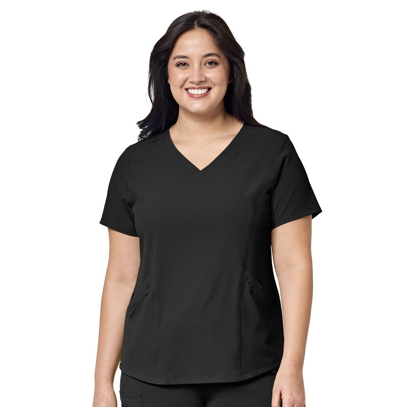 Women's Four-Pocket V-Neck Top - 6134 - Black