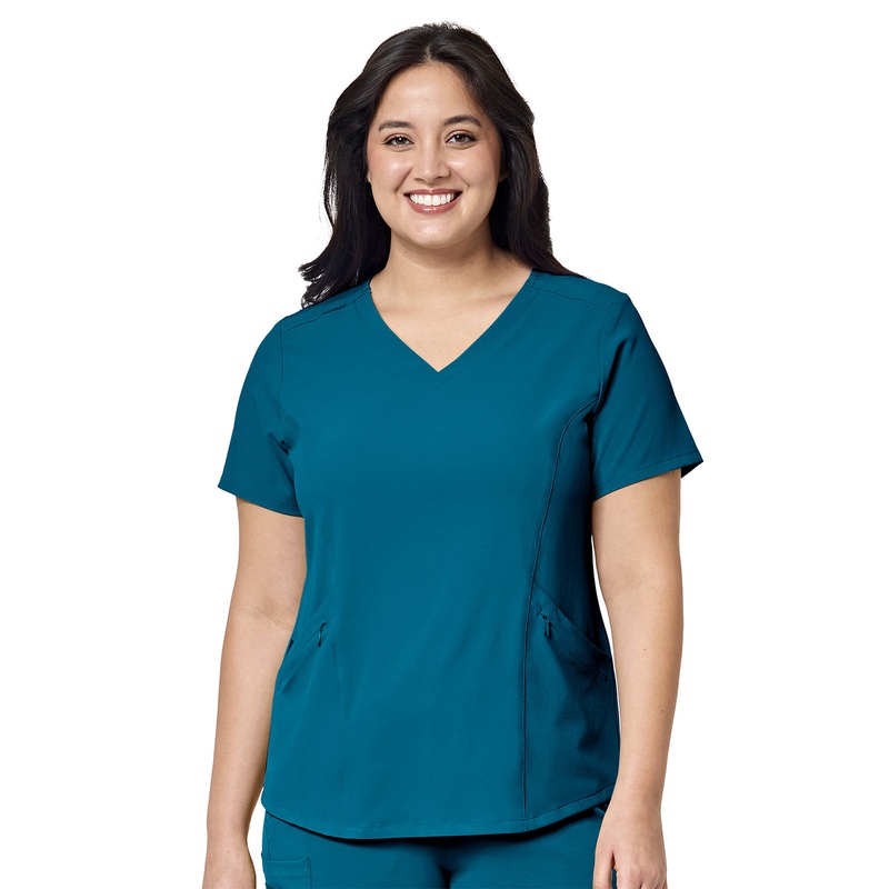 Women's Four-Pocket V-Neck Top - 6134 - Caribbean