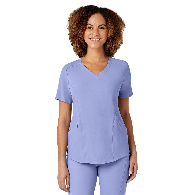 Women's Four-Pocket V-Neck Top - 6134 - Ceil Blue