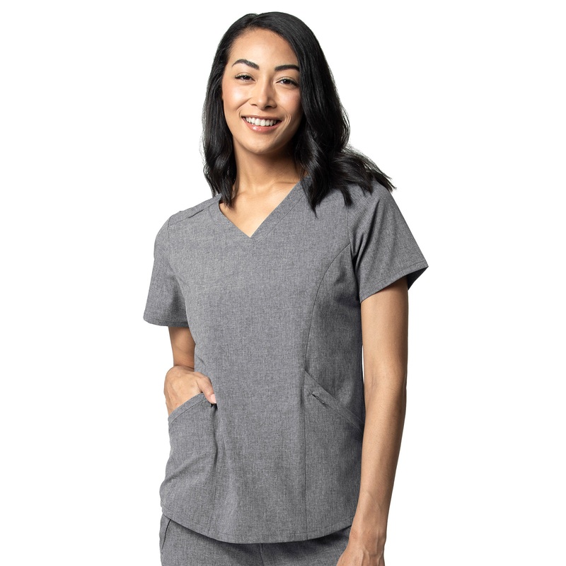 Women's Four-Pocket V-Neck Top - 6134 - Grey Heather