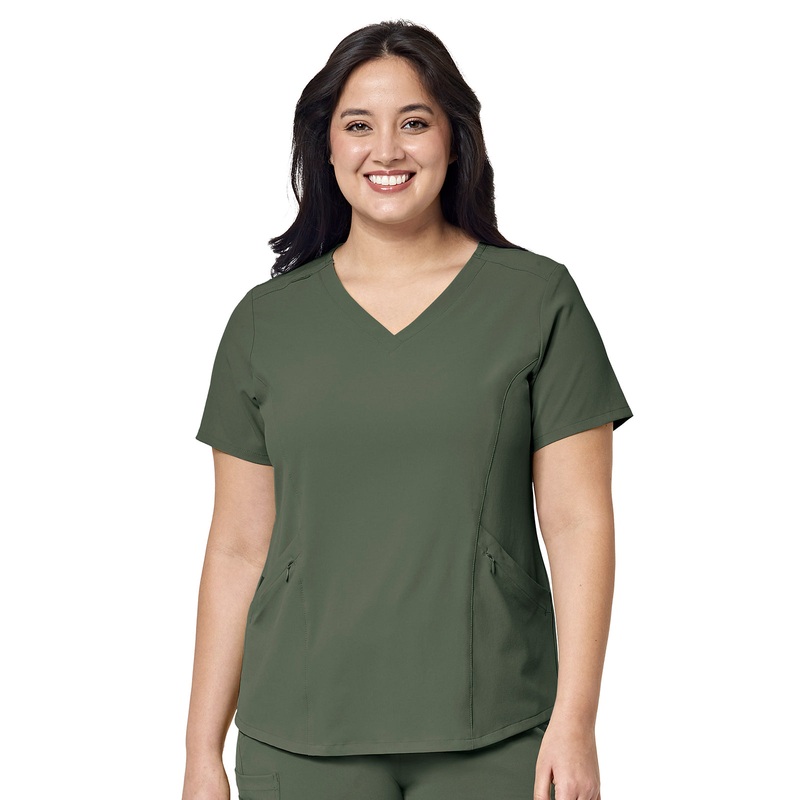 Women's Four-Pocket V-Neck Top - 6134 - Olive