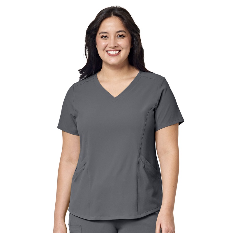 Women's Four-Pocket V-Neck Top - 6134 - Pewter