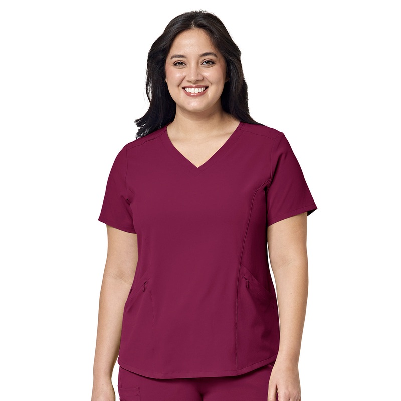 Women's Four-Pocket V-Neck Top - 6134 - Wine