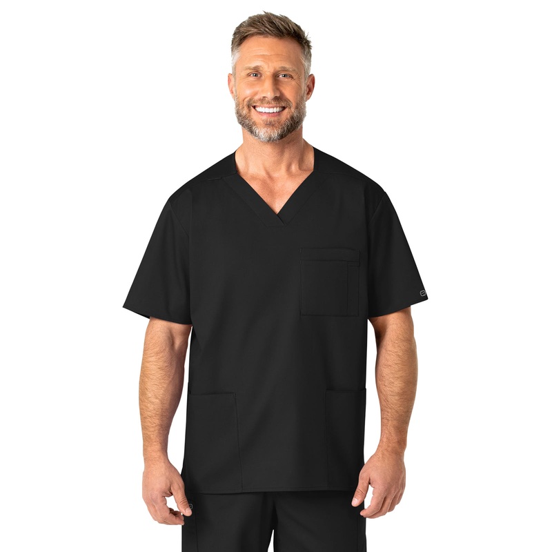 Men's Four-Pocket Modified V-Neck Top - 103 - Black