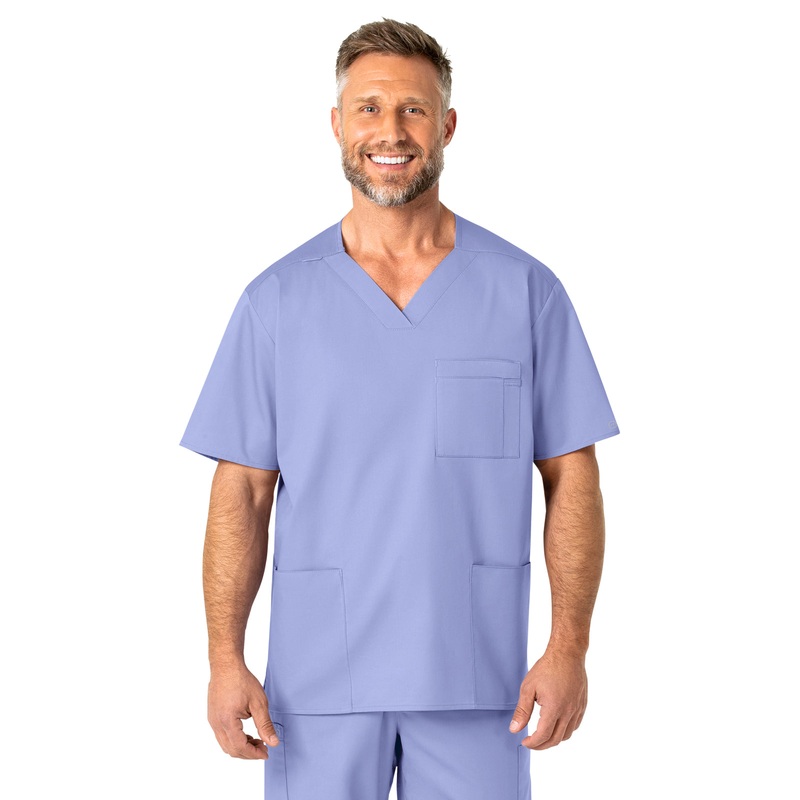 Men's Four-Pocket Modified V-Neck Top - 103 - Ceil Blue