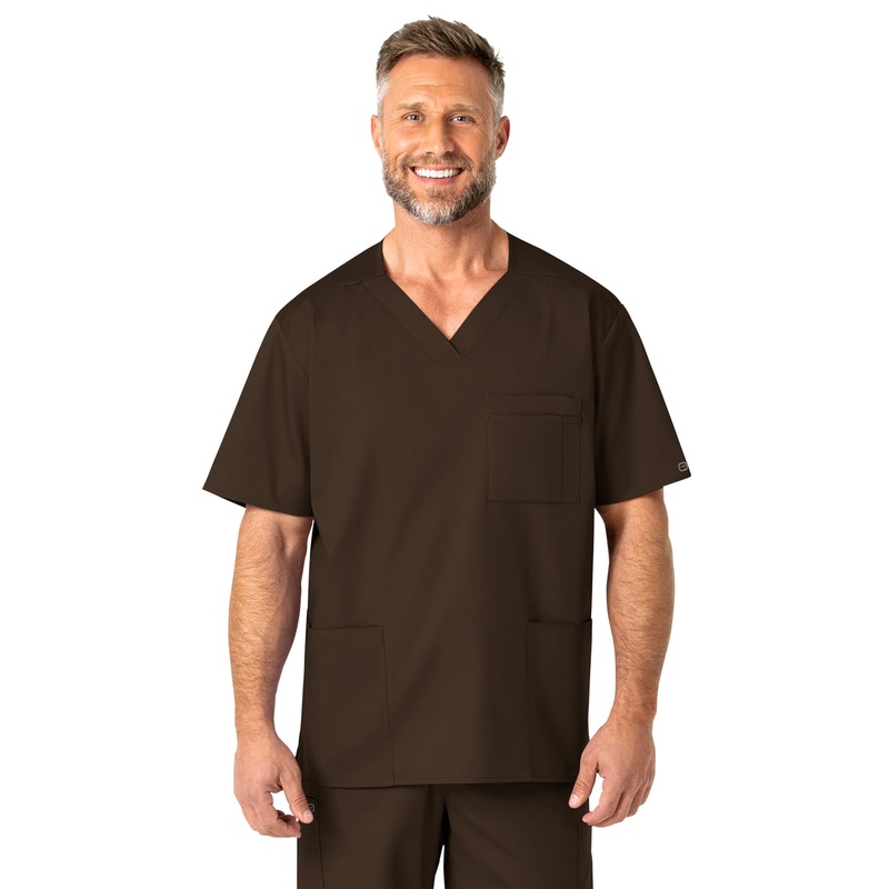 Men's Four-Pocket Modified V-Neck Top - 103 - Chocolate