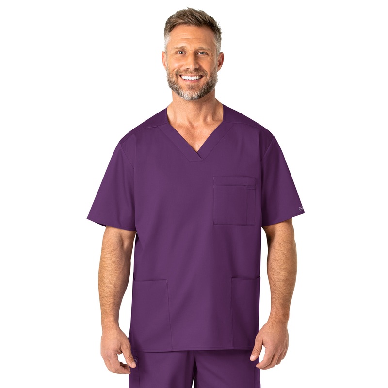 Men's Four-Pocket Modified V-Neck Top - 103 - Eggplant