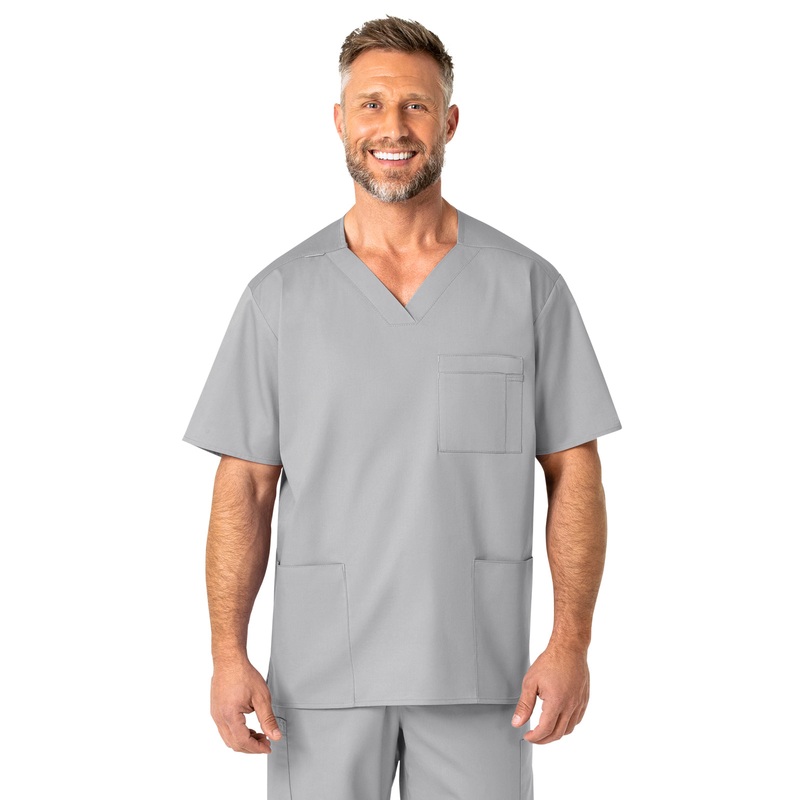 Men's Four-Pocket Modified V-Neck Top - 103 - Grey