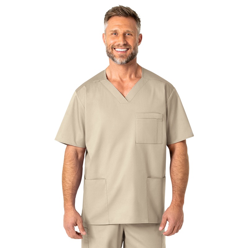 Men's Four-Pocket Modified V-Neck Top - 103 - Khaki