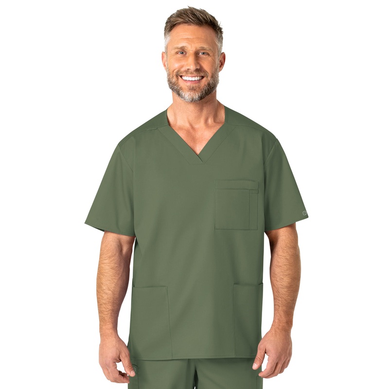 Men's Four-Pocket Modified V-Neck Top - 103 - Olive