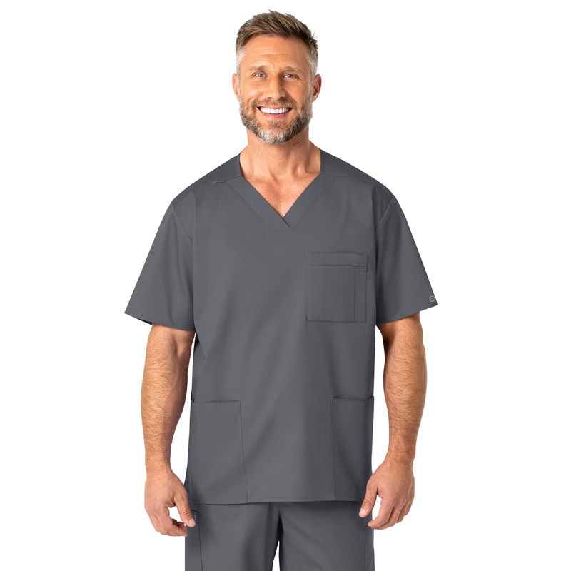 Men's Four-Pocket Modified V-Neck Top - 103 - Pewter