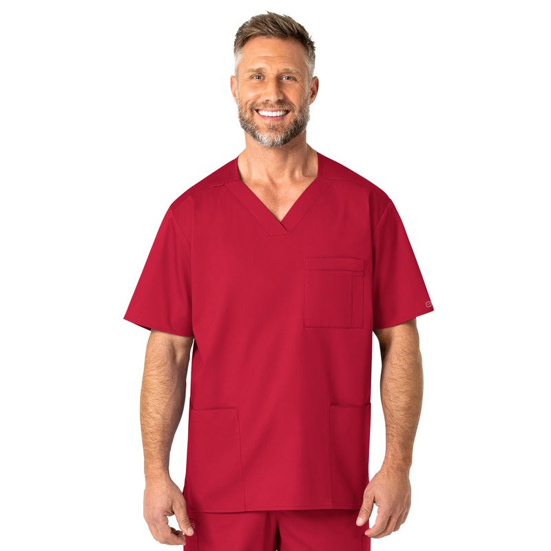 Men's Four-Pocket Modified V-Neck Top - 103 - Red