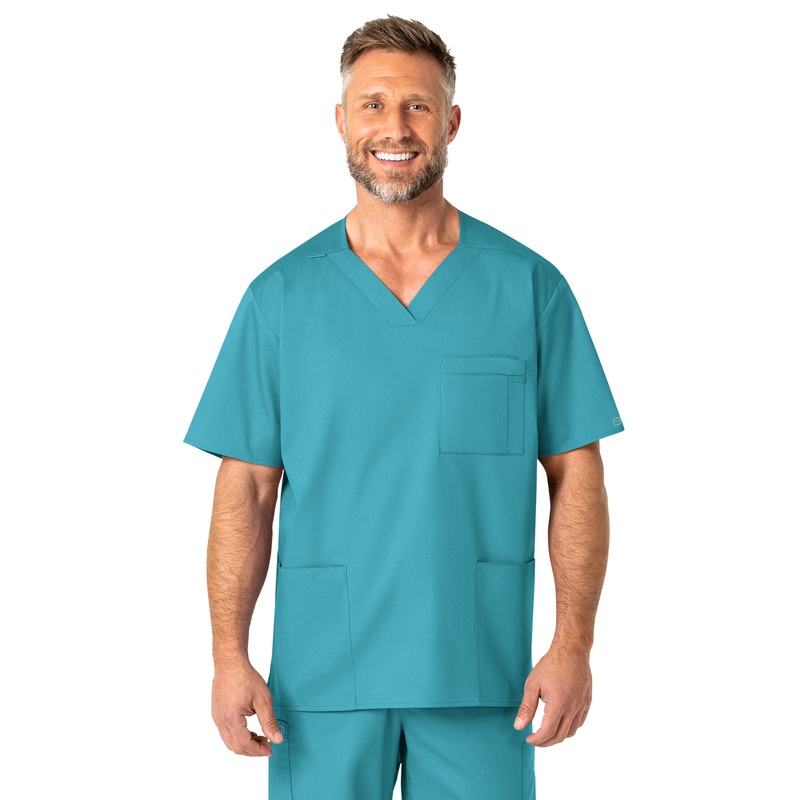 Men's Four-Pocket Modified V-Neck Top - 103 - Teal