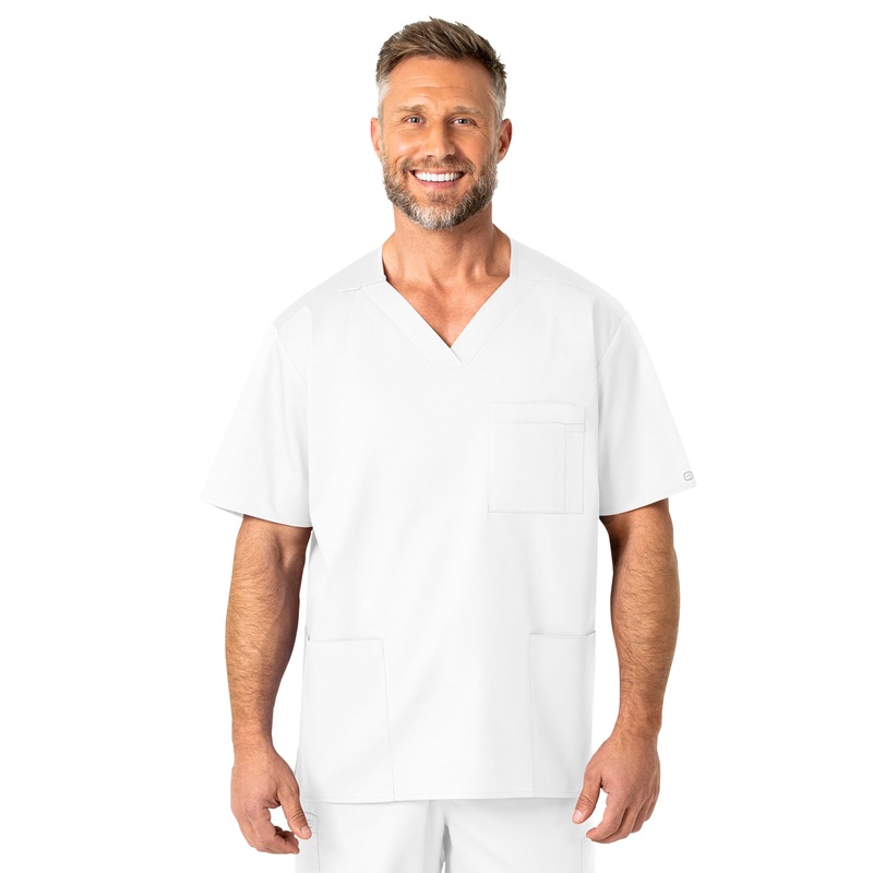 Men's Four-Pocket Modified V-Neck Top - 103 - White