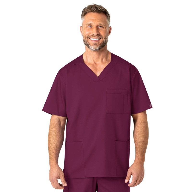 Men's Four-Pocket Modified V-Neck Top - 103 - Wine