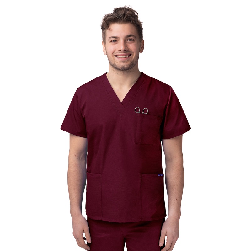 Unisex V-Neck 3 Pocket Top - S8304 - Burgundy
