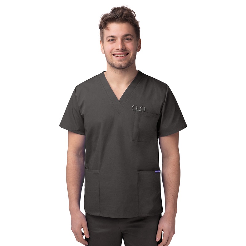 Unisex V-Neck 3 Pocket Top - S8304 - Charcoal