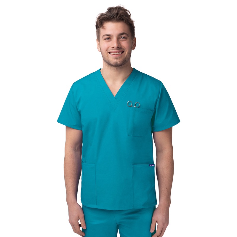 Unisex V-Neck 3 Pocket Top - S8304 - Teal Blue