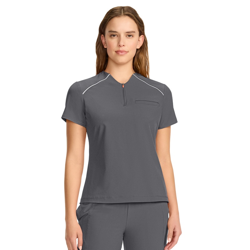 Women's 1-Pocket Henley Top - IN644A - Pewter