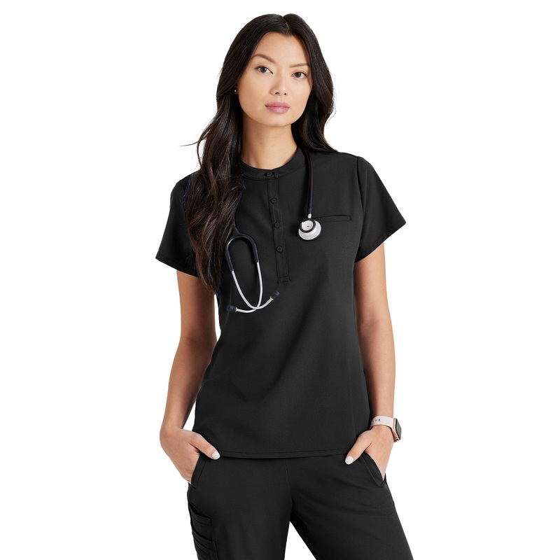 Women's Henley Style Top - BUT163 - Black