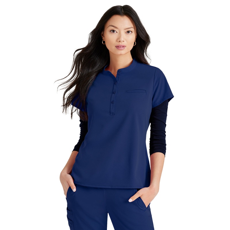 Women's Henley Style Top - BUT163 - Indigo (Navy)