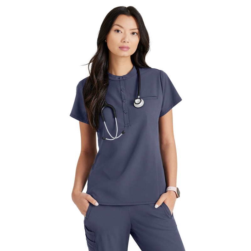 Women's Henley Style Top - BUT163 - Steel
