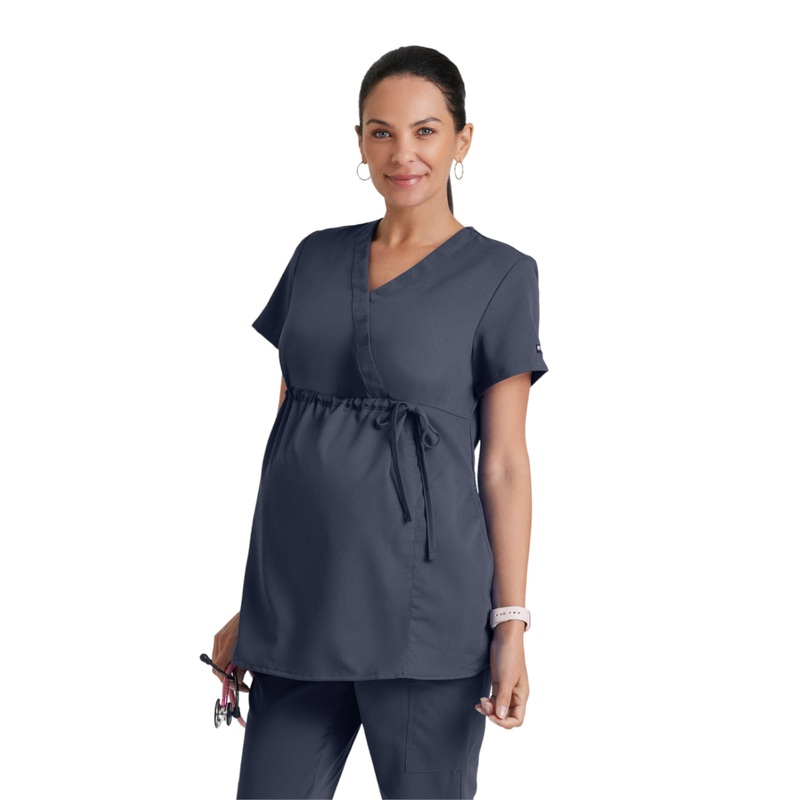 Women's Mock Wrap Lilah Maternity Top - GRT094 - Steel