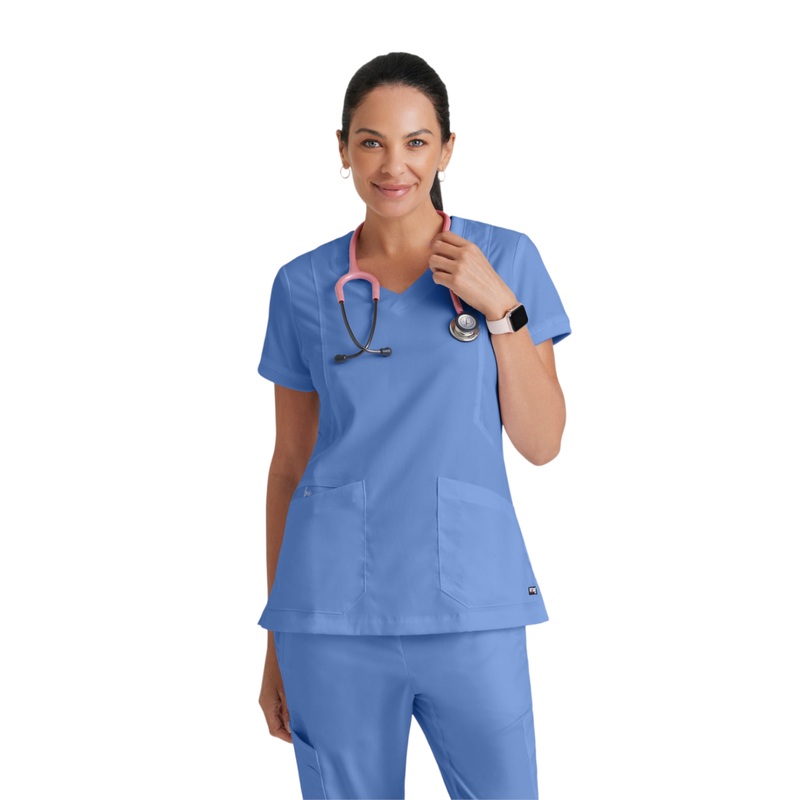 Women's V-Neck Kira Top - GRT049 - Ciel Blue