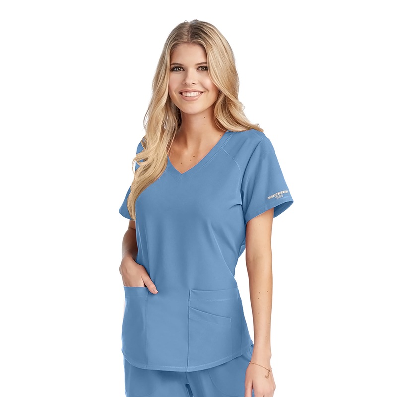 Women's V-Neck Top - SK101 - Ciel Blue